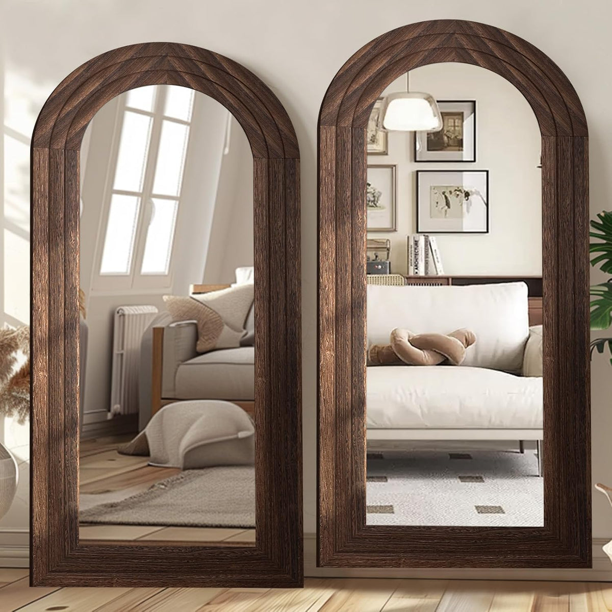 Arched Solid Wood Full-Length Mirror