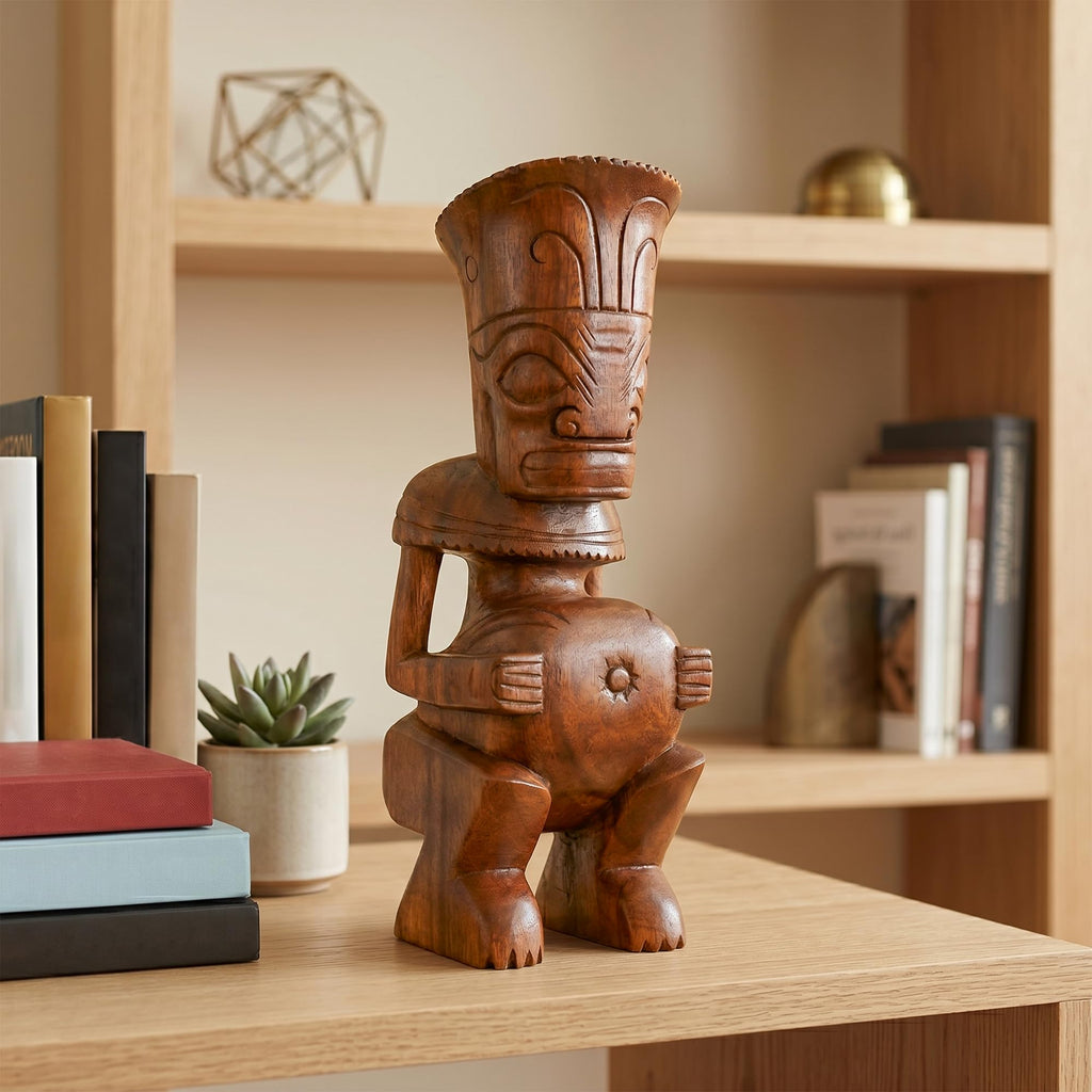 G6 Collection Handmade Wooden Primitive Tattoo Face Tribal Statue Sculpture Tiki