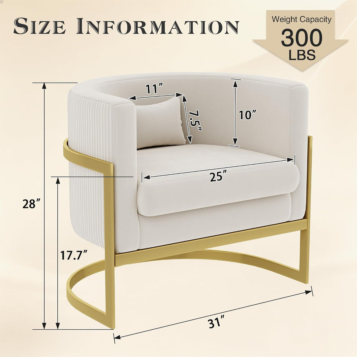 Velvet Accent Chair Ivory Modern Barrel Chair with Gold Legs