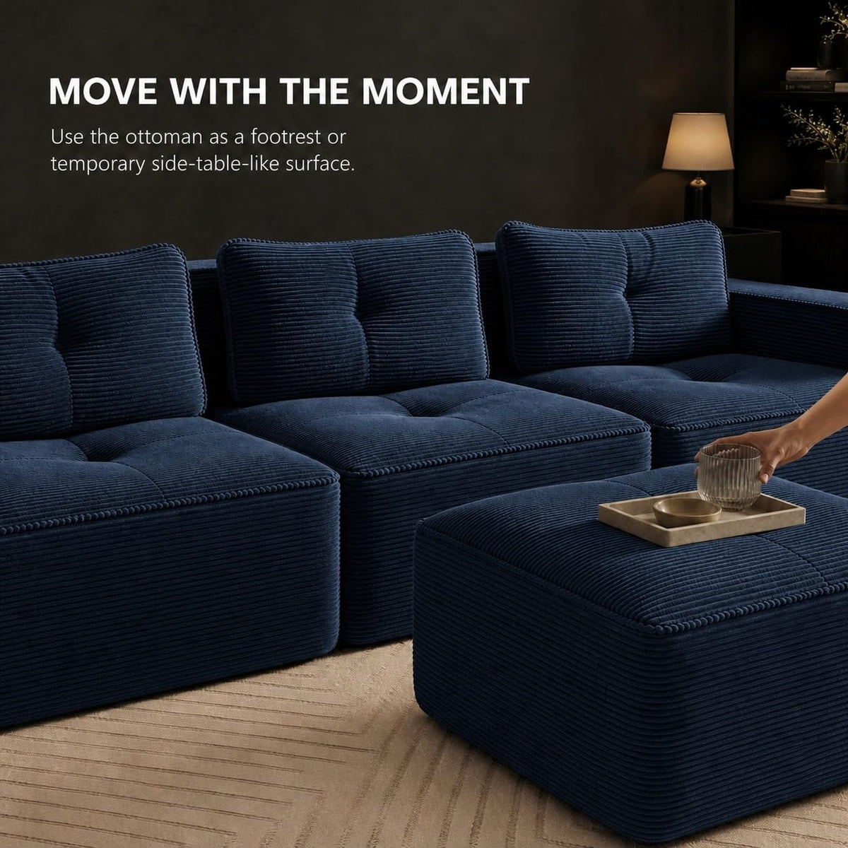 Camel Couch, Corduroy Couch, Boneless Modular Sectional Sofa Set, 5-Seat, Oversized