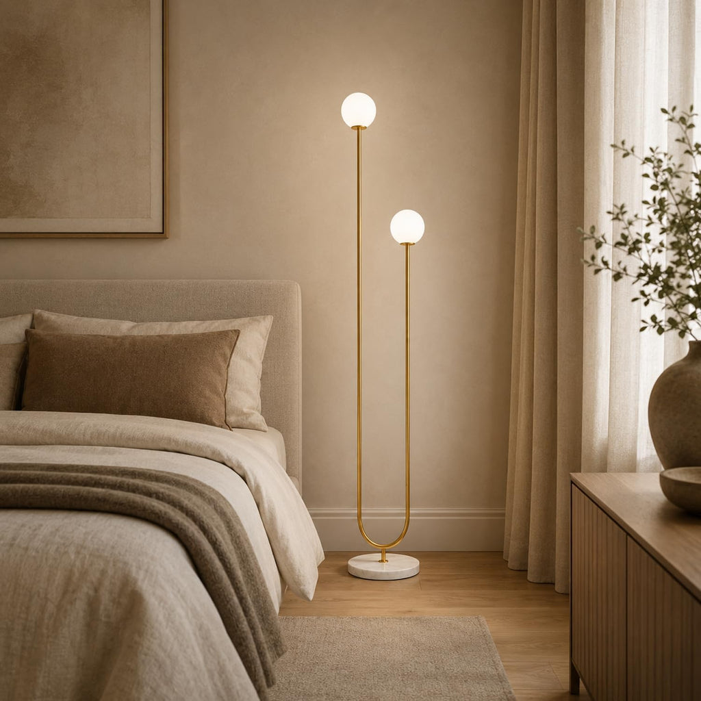 Mid-Century Modern U-Shaped Floor Lamp with Frosted Glass Shades