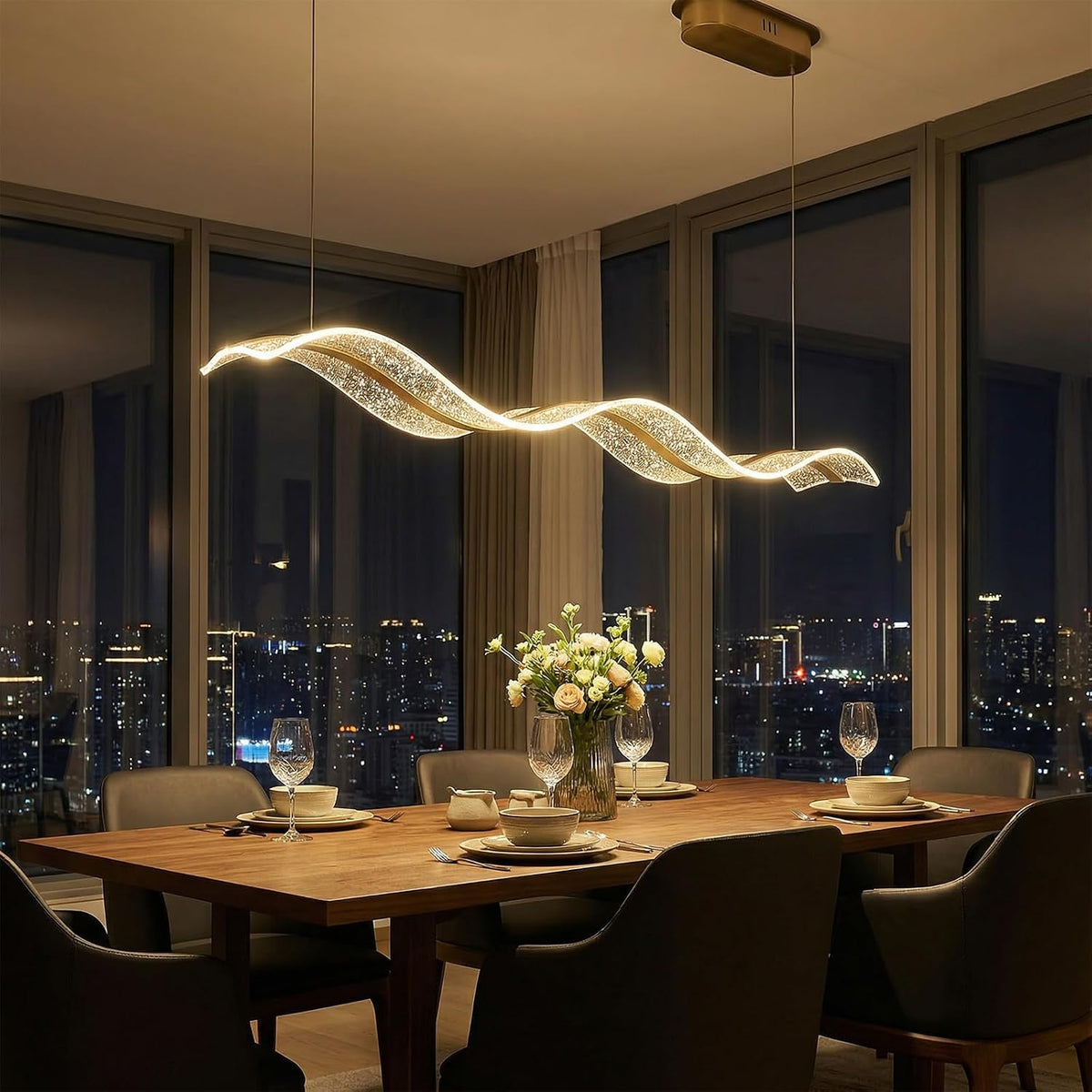 Gold Wave LED Chandelier