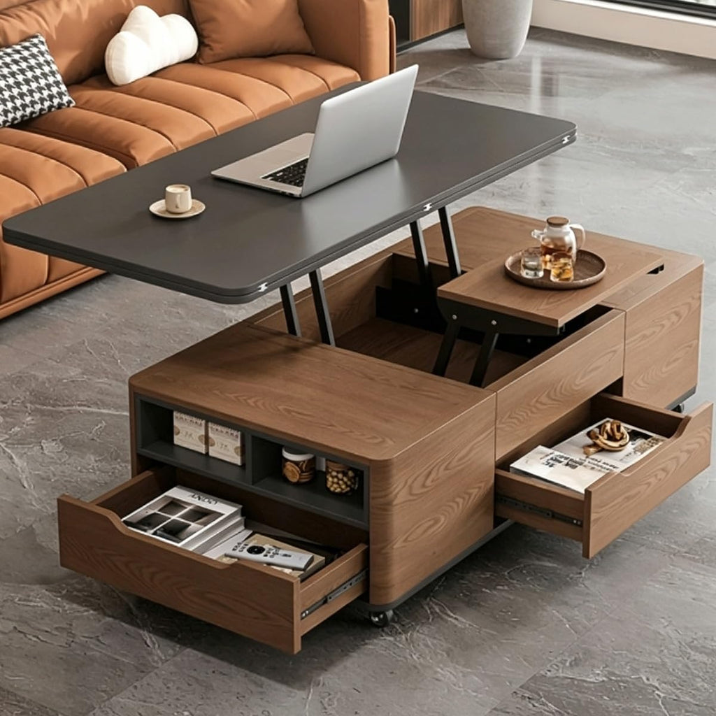 3‑in‑1 Lift‑Top Coffee‑Table with Storage Drawers & Rolling Casters