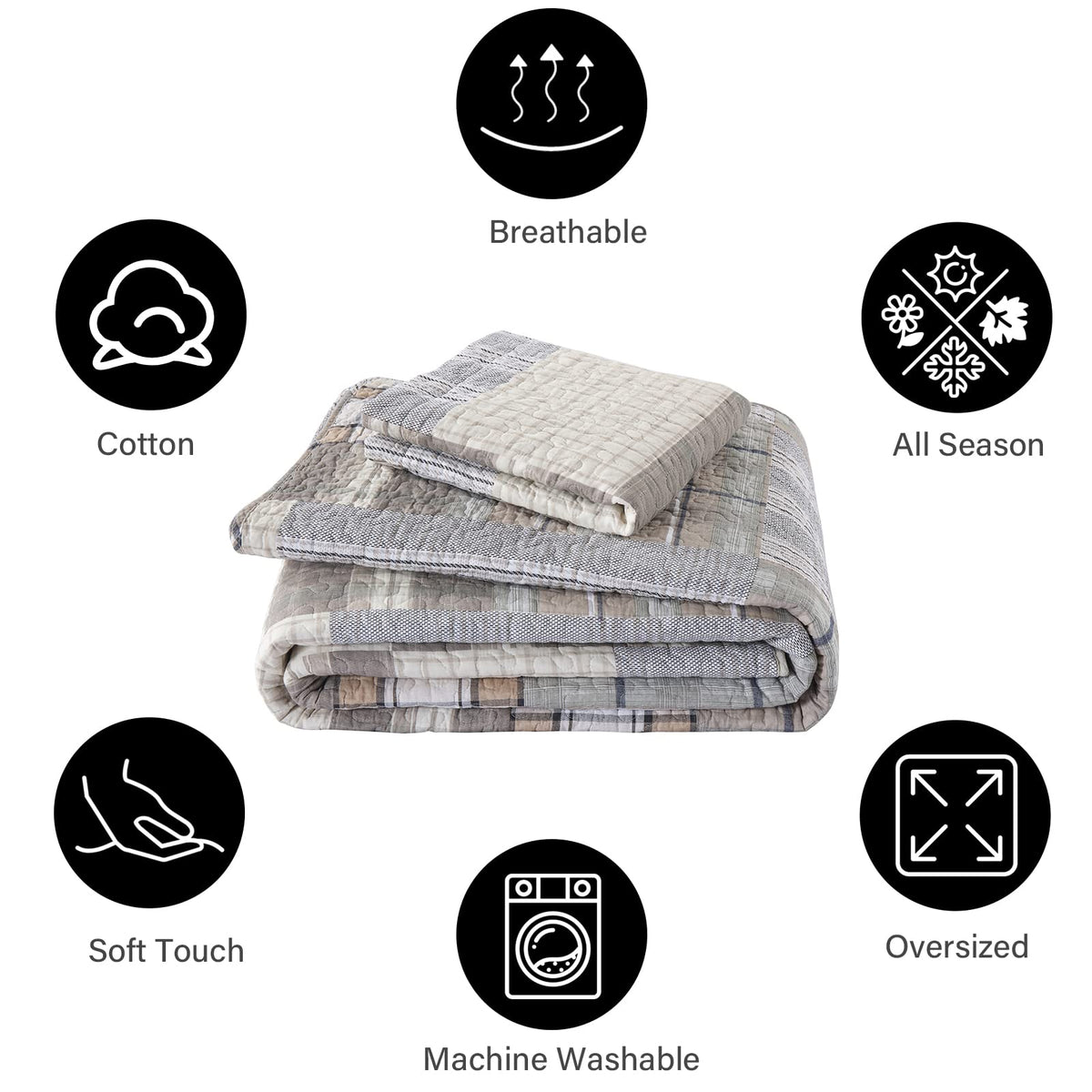 PANGUSHAN 100% Cotton Quilt Set Queen Size