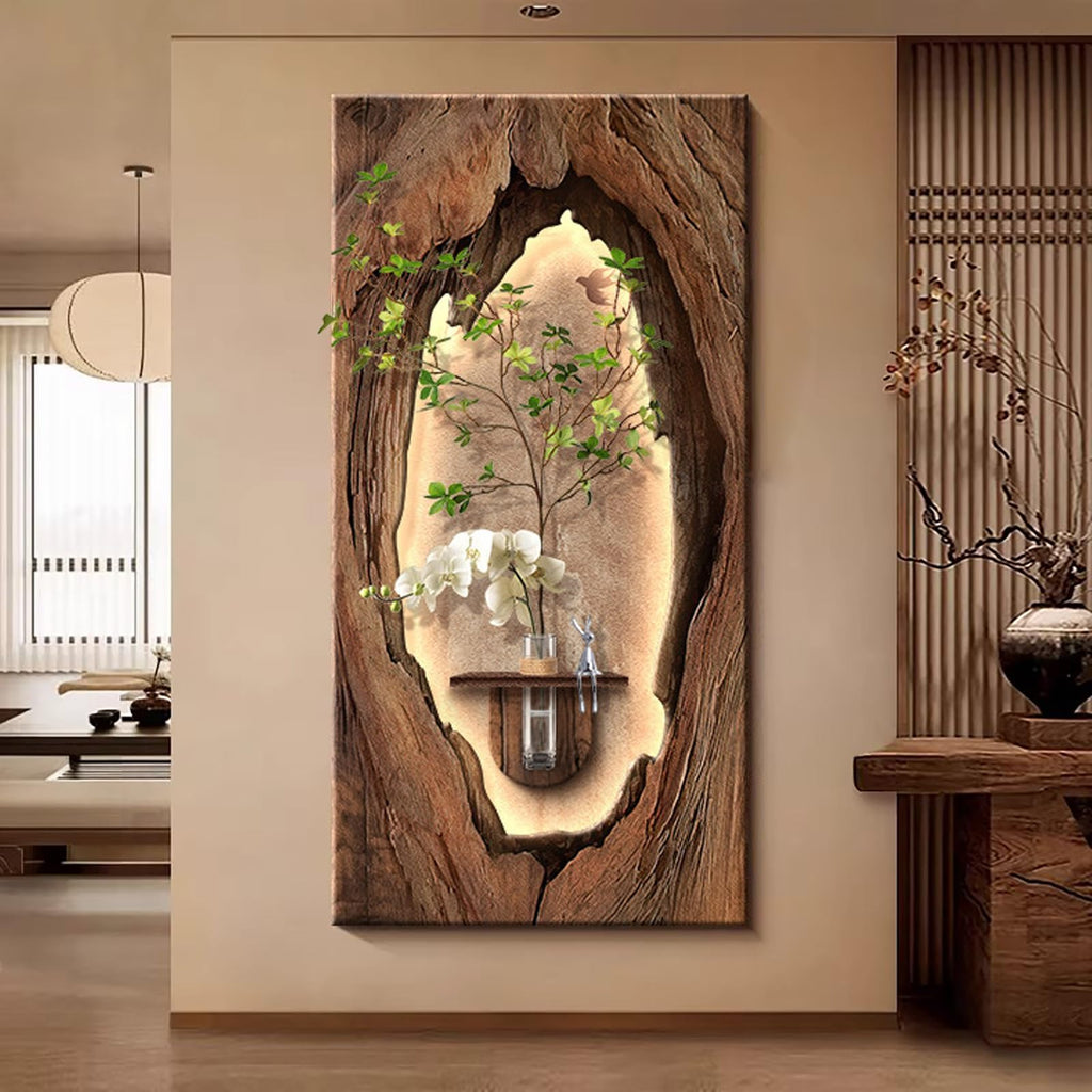 3D LED Sandstone Wall Art with Orchid Vase Detail
