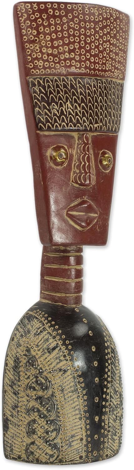 NOVICA Handmade Artisan African Wood Sculpture Fortune Mask Ghanaian Sese