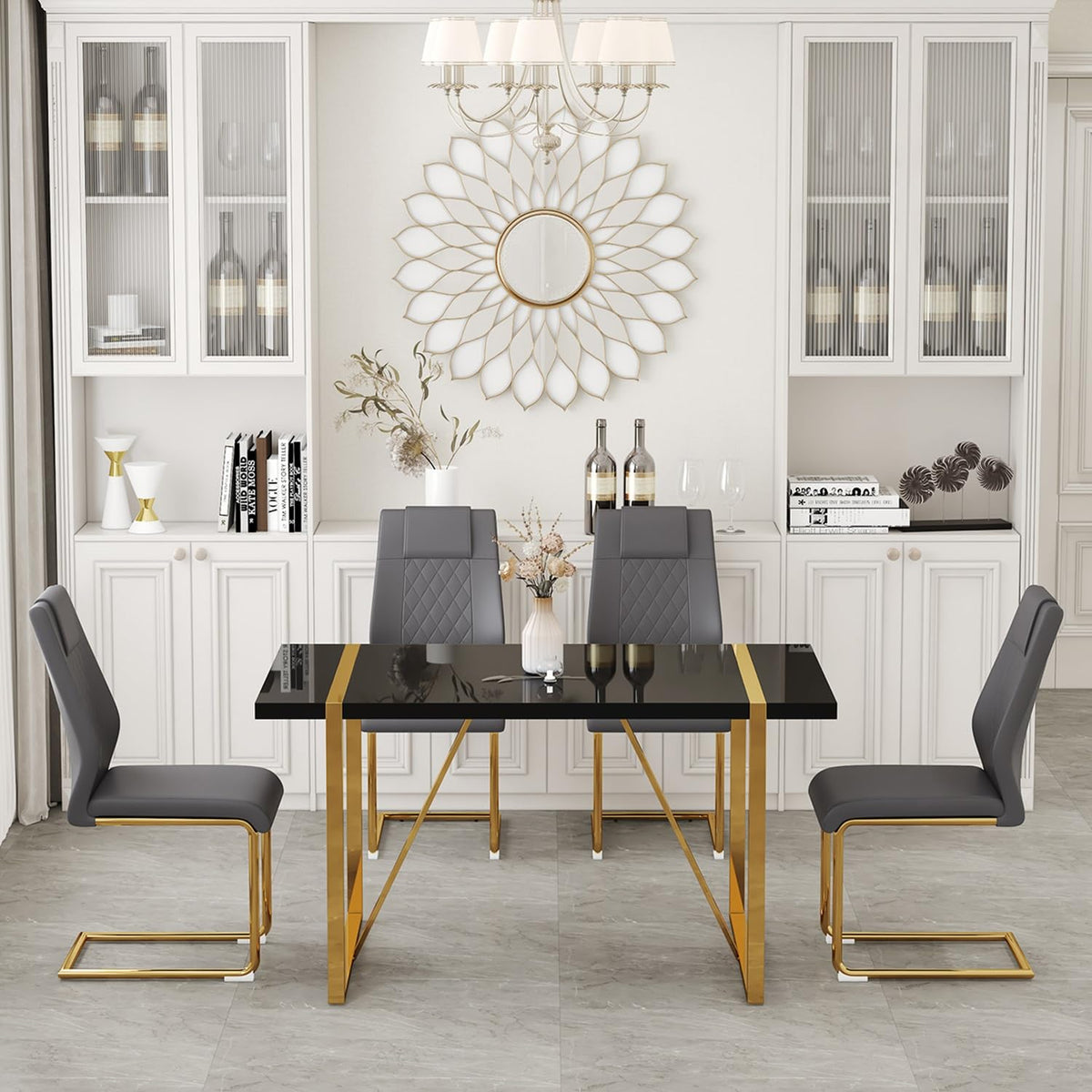 White & Gold Dining Table Set