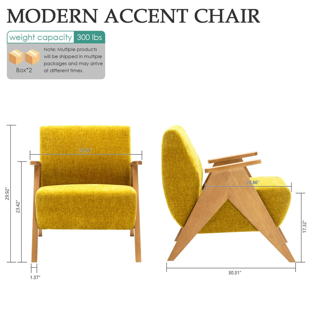 2 Pcs Home Accent Chair Mid Century Modern Accent Chair with Wood Frame