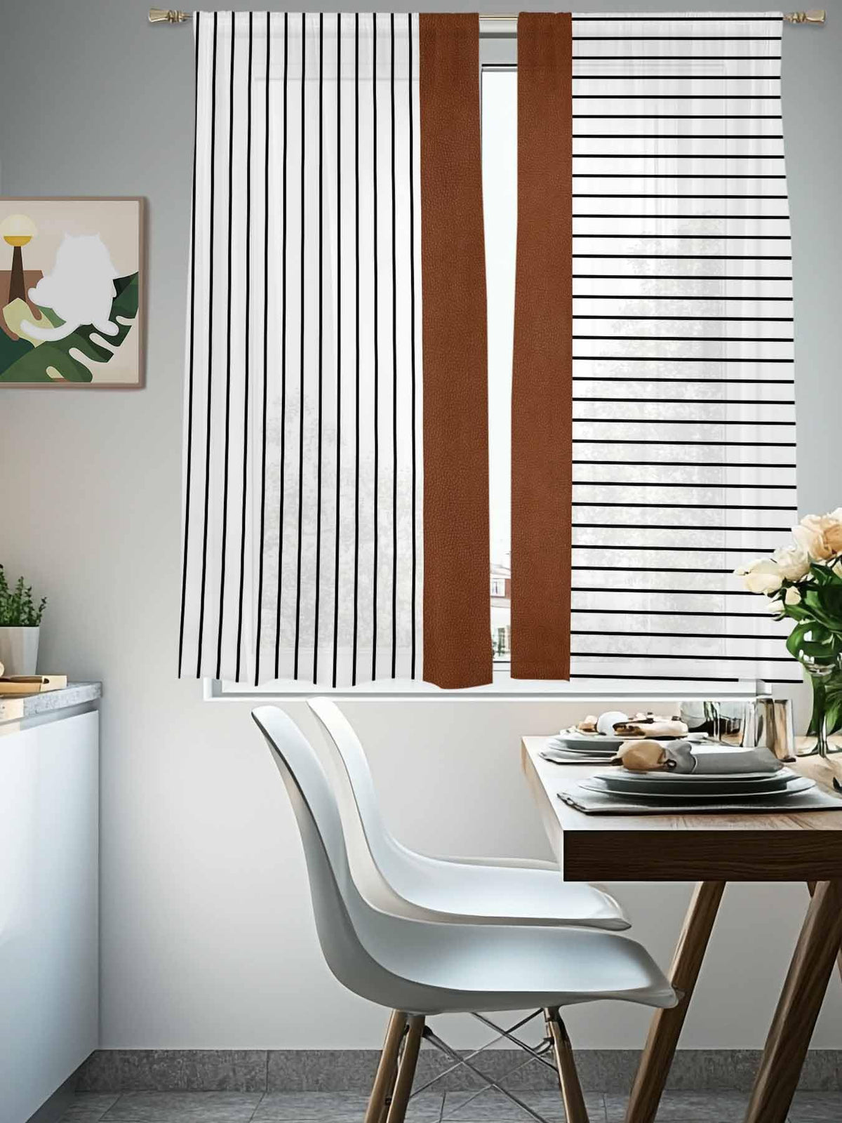 Brown Tribal Sheer Curtains, Set of Two