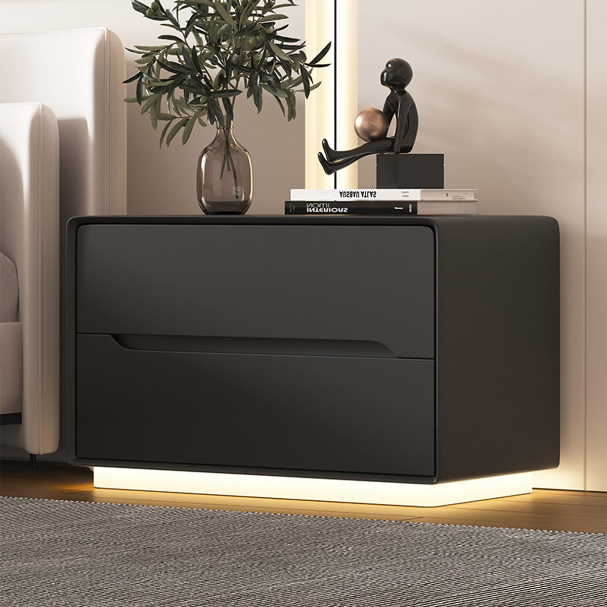 Night Stand Nightstand with LED Light Dresser Bedside Table Side Table for Bedroom End Table with Drawers Bedroom Furniture Storage Cabinet for Living Room Sofa(Gray,50 * 40 * 50cm)