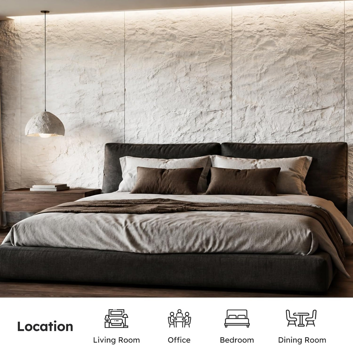 Diflart 3D Faux Stone PU Wall Panels for Interior Decor, White, 4 PCS