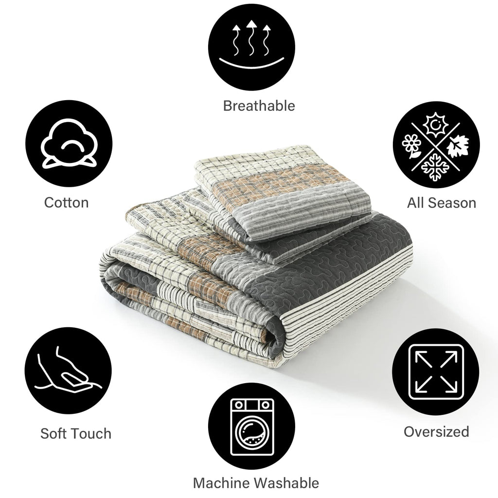 PANGUSHAN 100% Cotton Quilt Set Queen Size