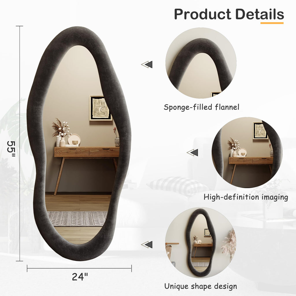 Wavy Full-Length Mirror with Flannel-Wrapped Wood Frame