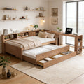 Bellemave Twin Daybed Frame with Desk, Trundle & Drawers Brown