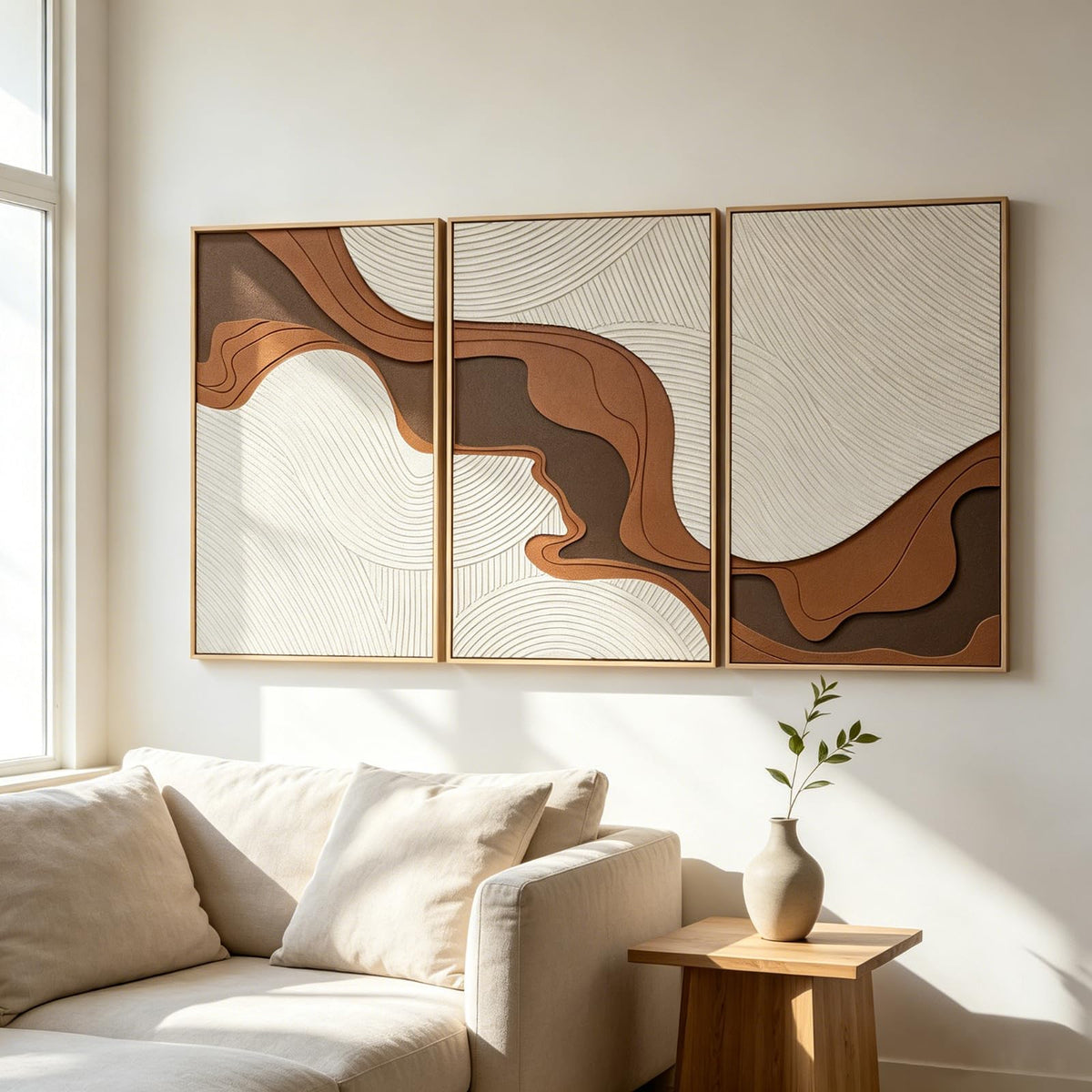 Abstract Geometric Relief Wall Art – Framed Triptych