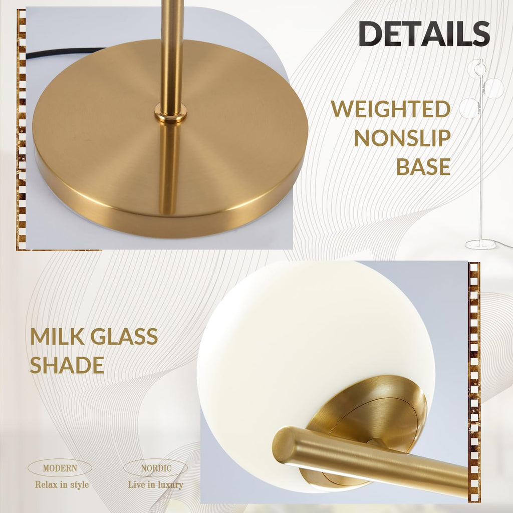 BOKT Gold 5-Light 67'' Tall Floor Lamp Smoked Glass Globes Standing Lamp