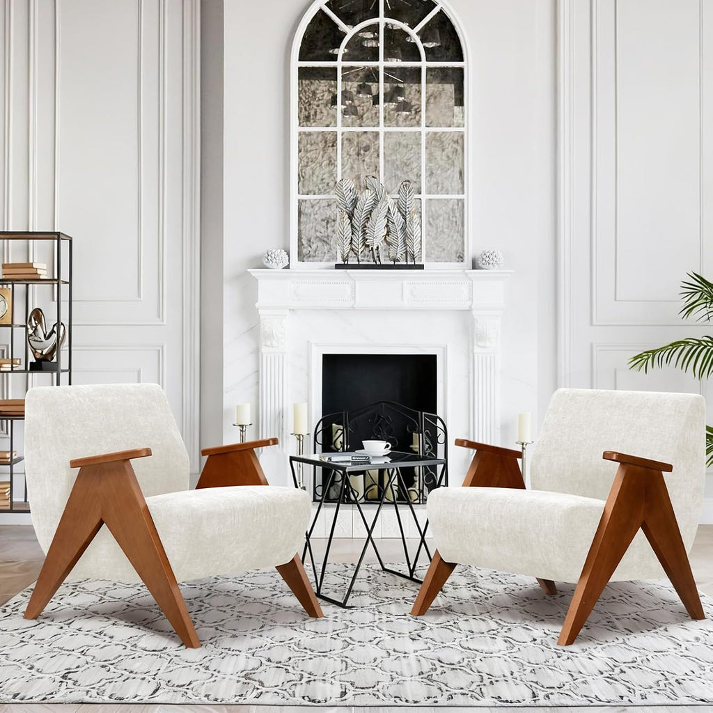 2 Pcs Home Accent Chair Mid Century Modern Accent Chair with Wood Frame