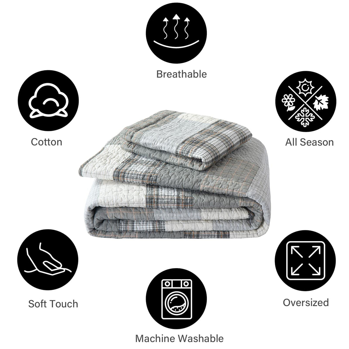 PANGUSHAN 100% Cotton Quilt Set Queen Size