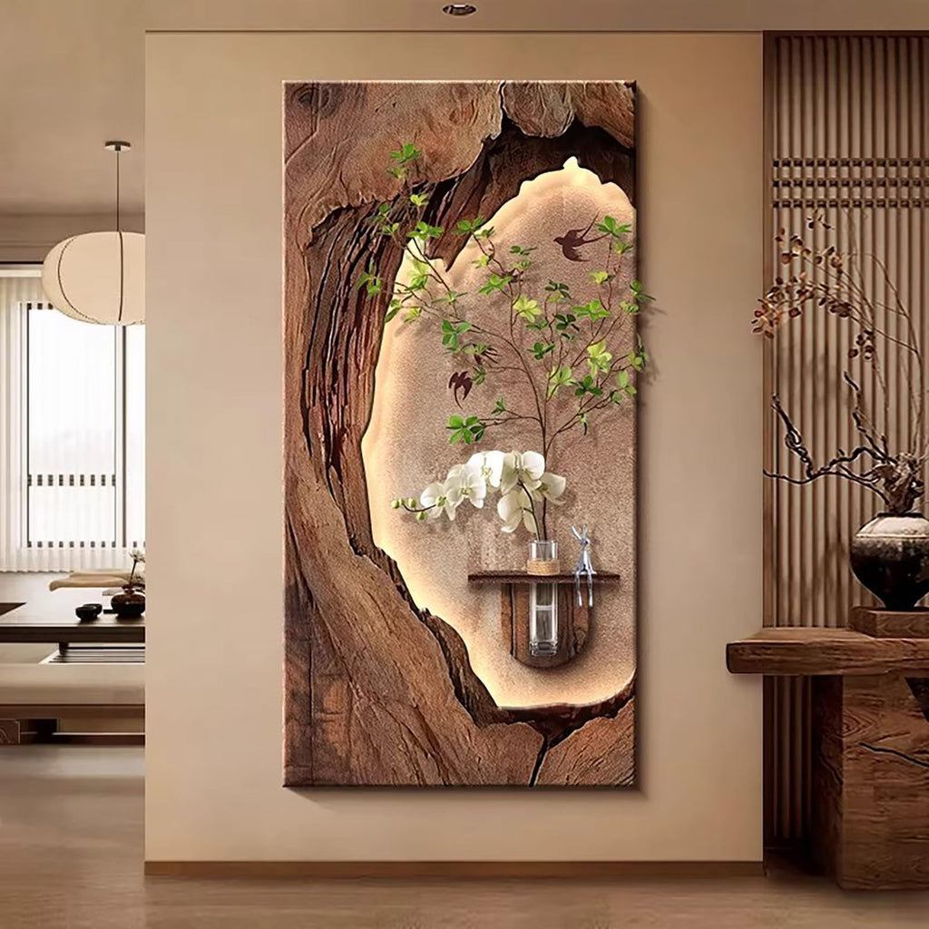 3D LED Sandstone Wall Art with Orchid Vase Detail