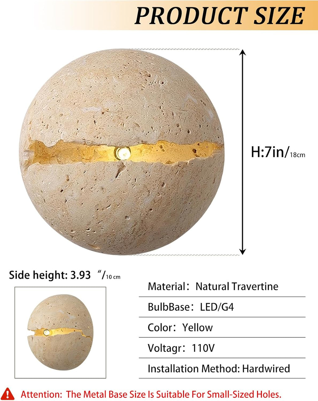 Natural Round Travertine Wall Sconce, 7.1" Wabi Sabi Light Fixture