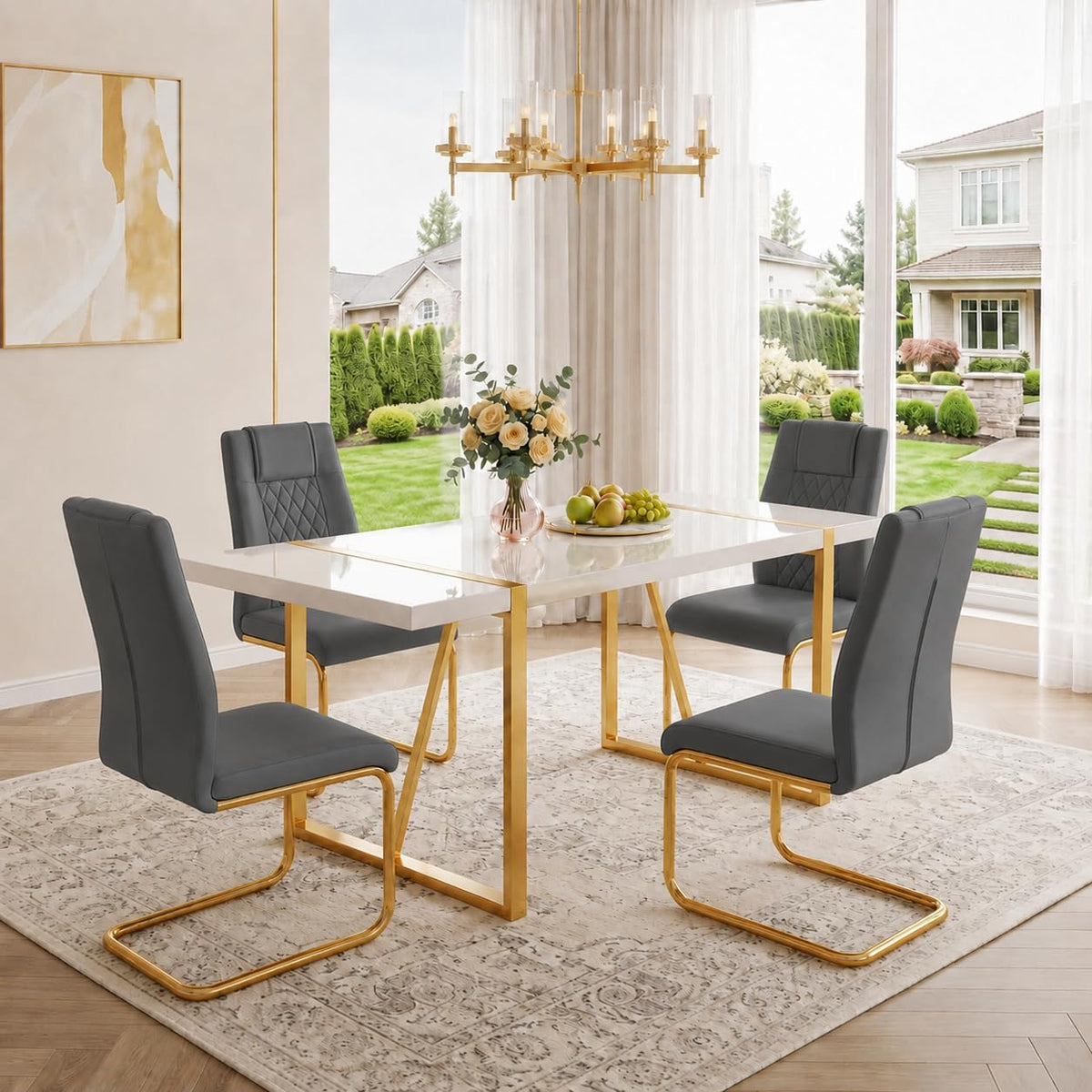 White & Gold Dining Table Set