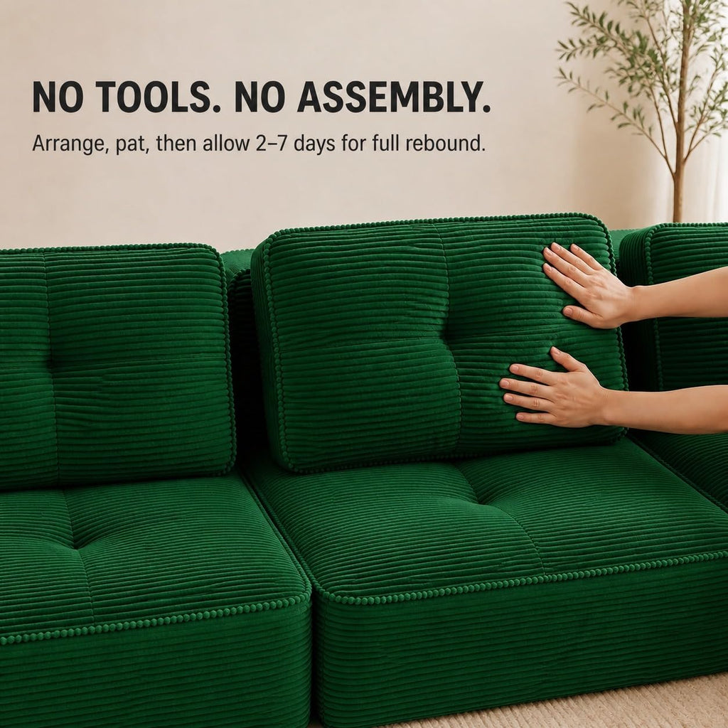 Camel Couch, Corduroy Couch, Boneless Modular Sectional Sofa Set, 5-Seat, Oversized