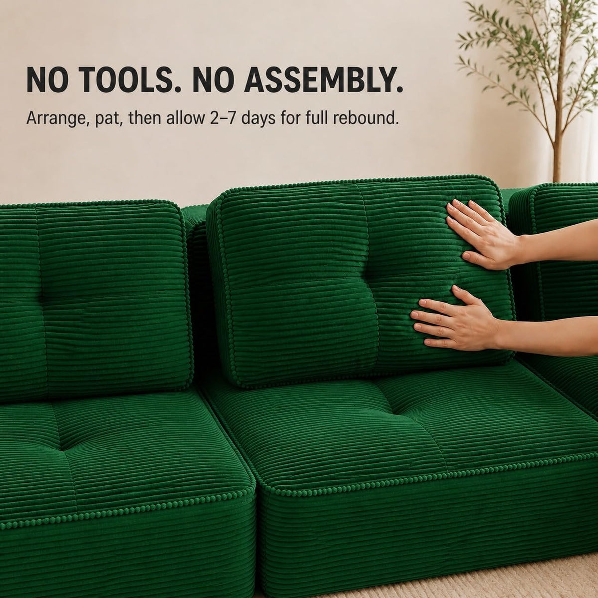 Camel Couch, Corduroy Couch, Boneless Modular Sectional Sofa Set, 5-Seat, Oversized