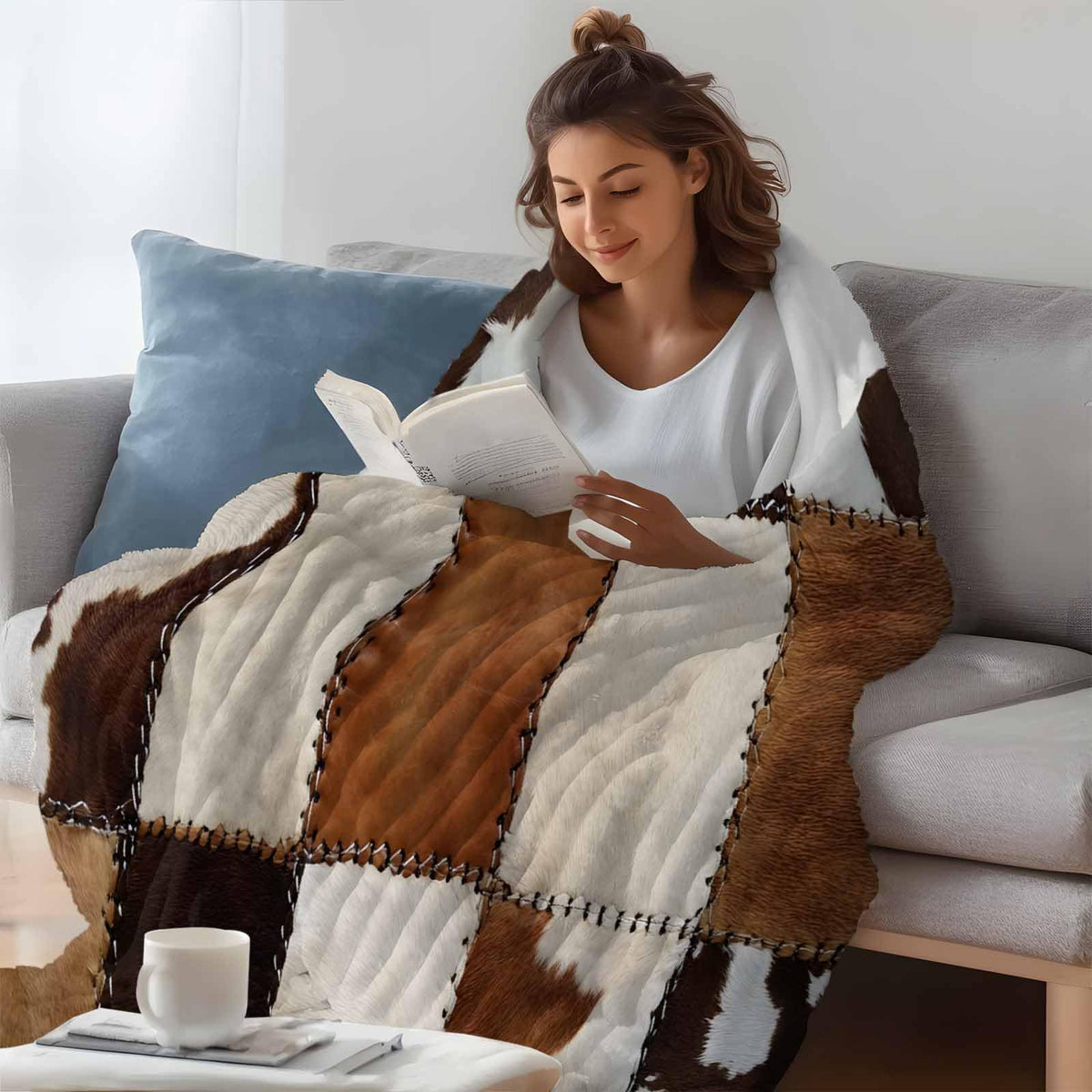 Cowhide-Inspired Flannel Throw Blanket