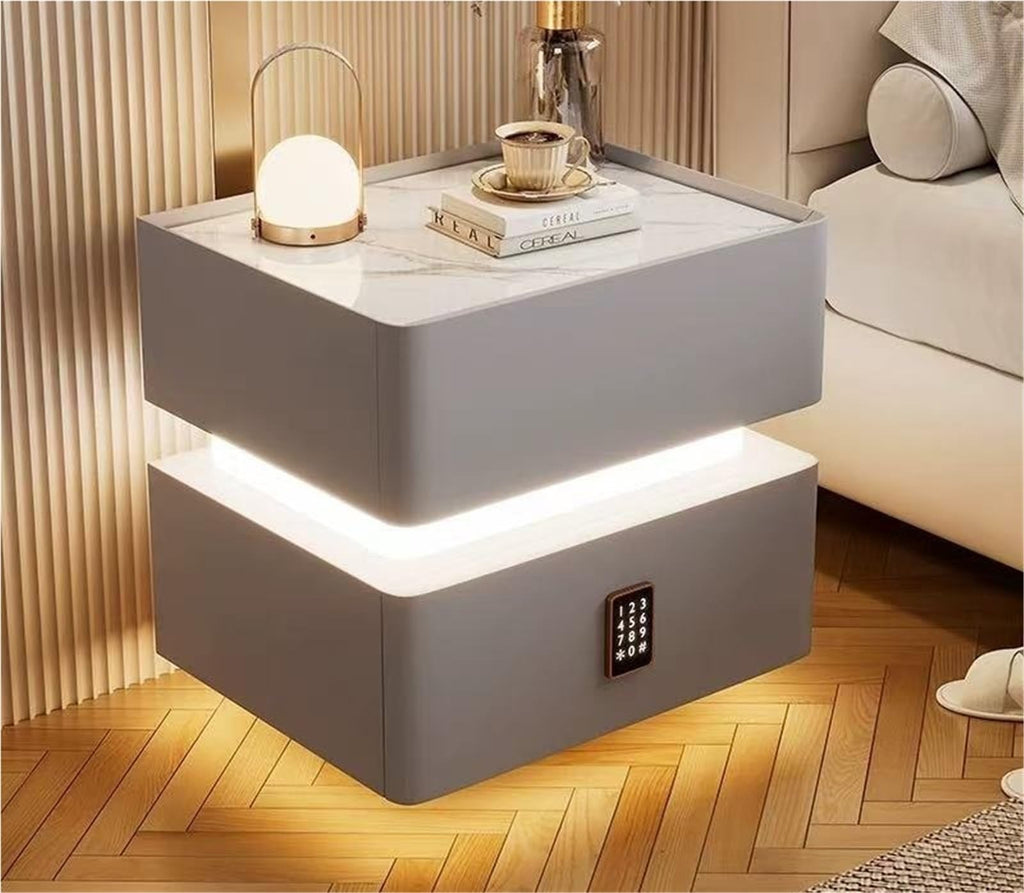 LED Smart Nightstand with 2 Drawers, Side Table, Modern Floating Nightstand for Bedroom and Living Room, Gray, 11.8"x15.7"x18.9"