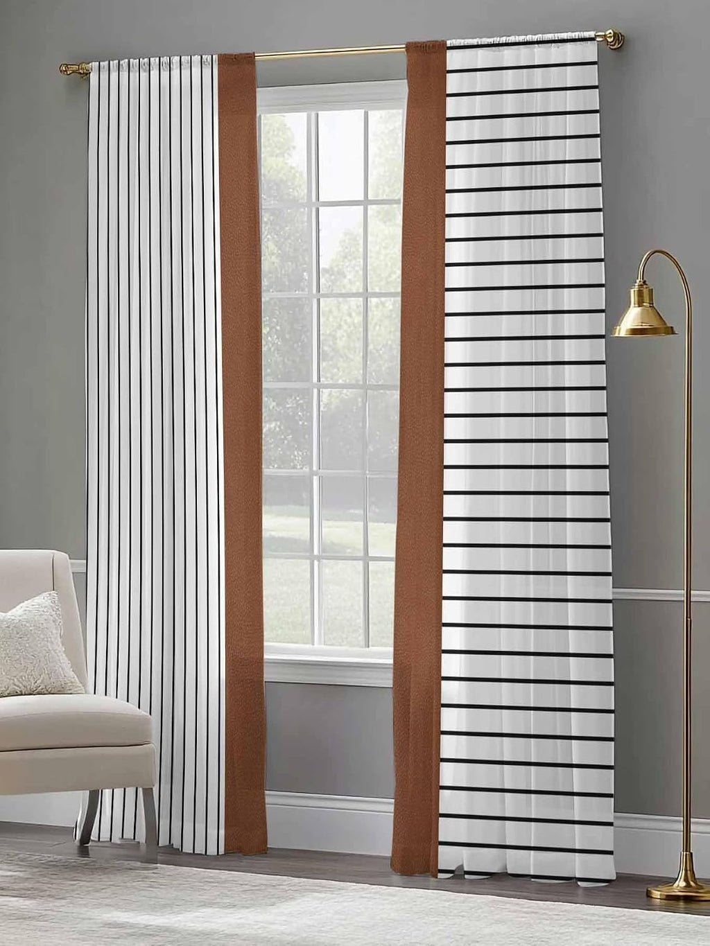 Brown Tribal Sheer Curtains, Set of Two