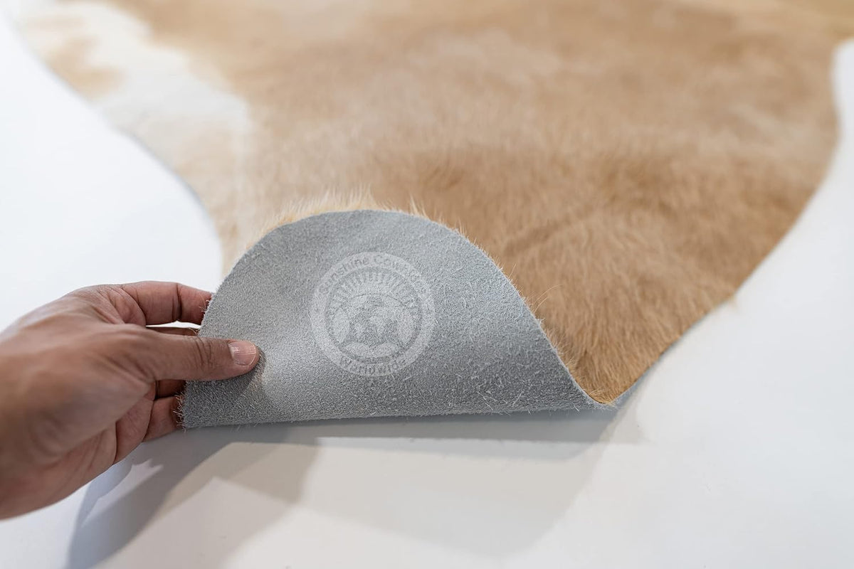 Sunshine Cowhides 100% Genuine Palomino Beige and White Cowhide Rug - Modern Style