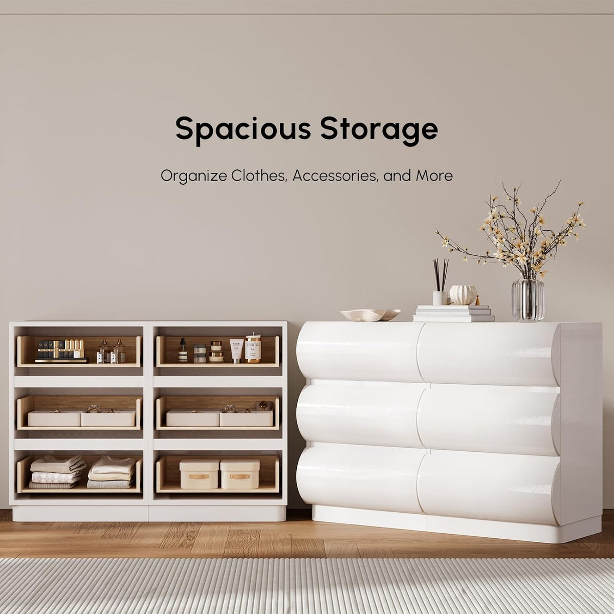 White Faux-Leather Six-Drawer Dresser
