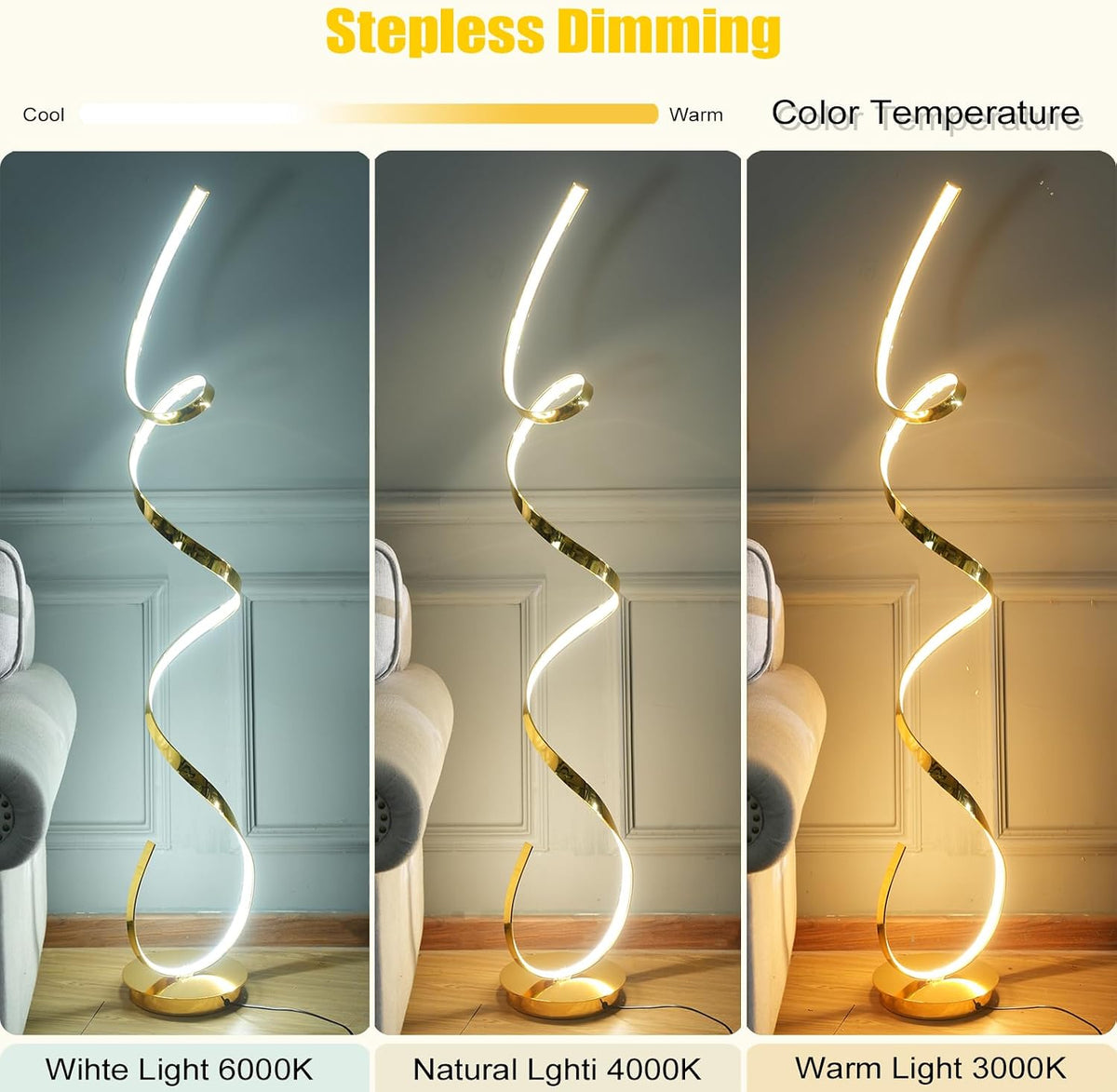 3 Color Temperature LED 60W 59inches Golden Electroplated Floor Lamp with Remote