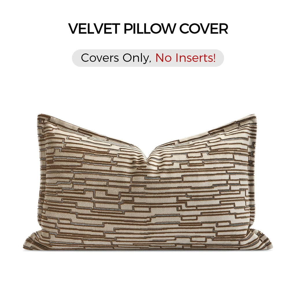 Luxury Brown Cut Pile Velvet Pillow Covers 18x18 with Raised Textured Pattern(Not a