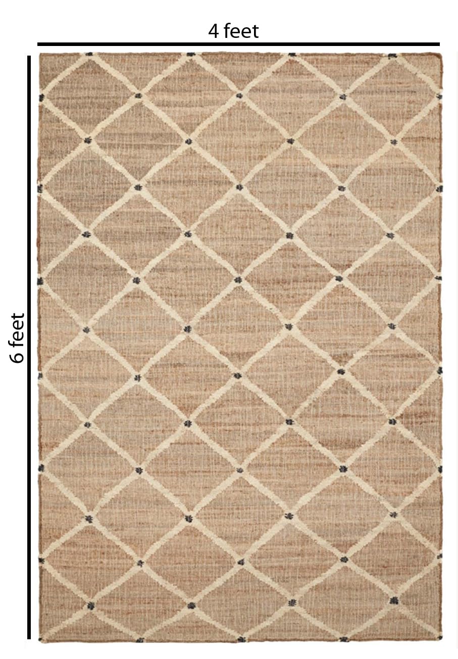 FRELISH DECOR Hand Woven Jute Area Rug 8'x10'- Geometric Design (Natural)