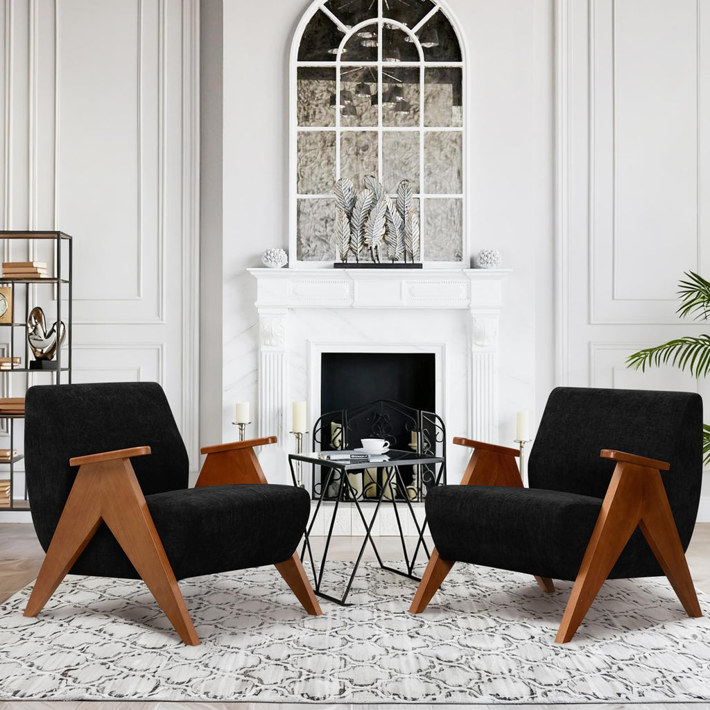 2 Pcs Home Accent Chair Mid Century Modern Accent Chair with Wood Frame