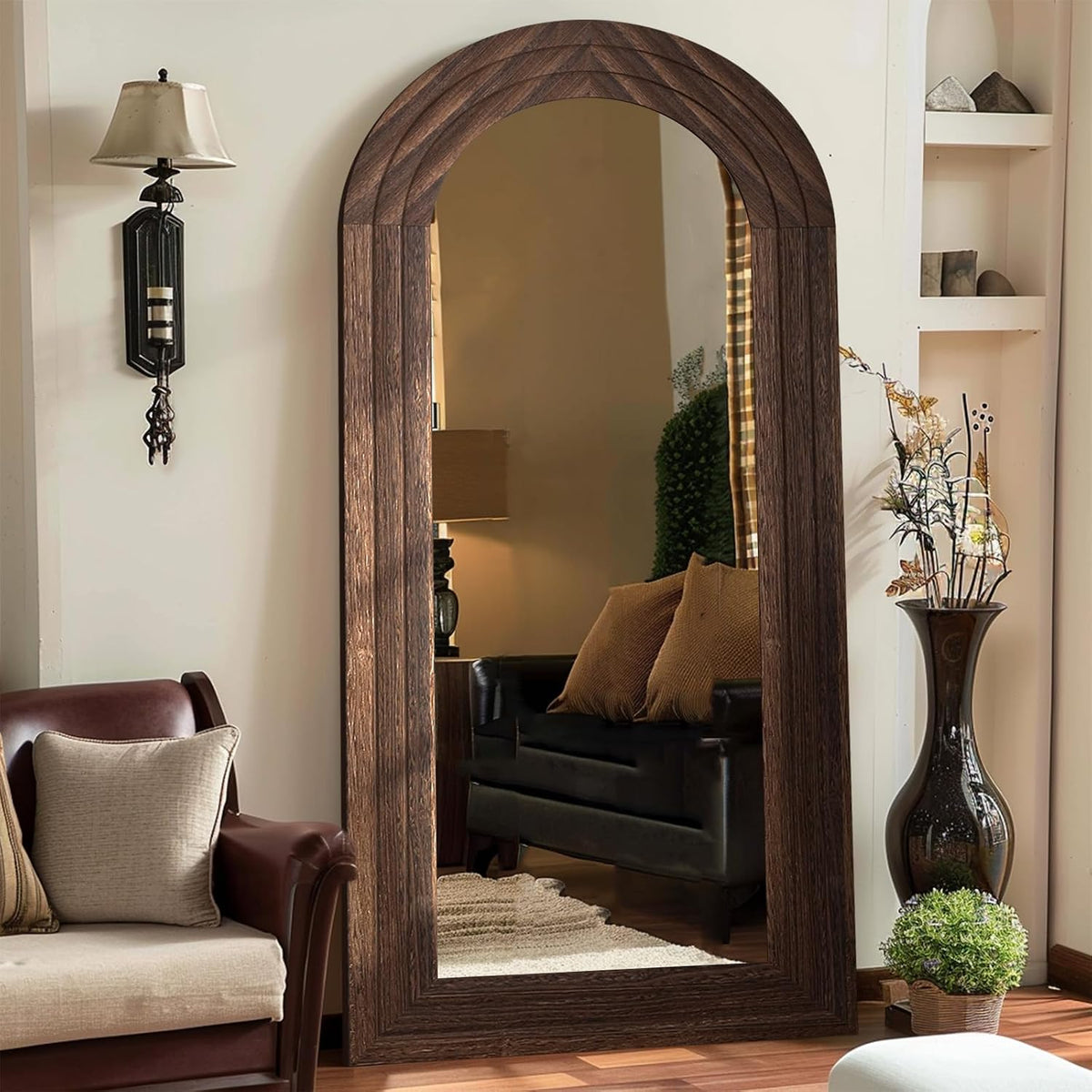 Arched Solid Wood Full-Length Mirror