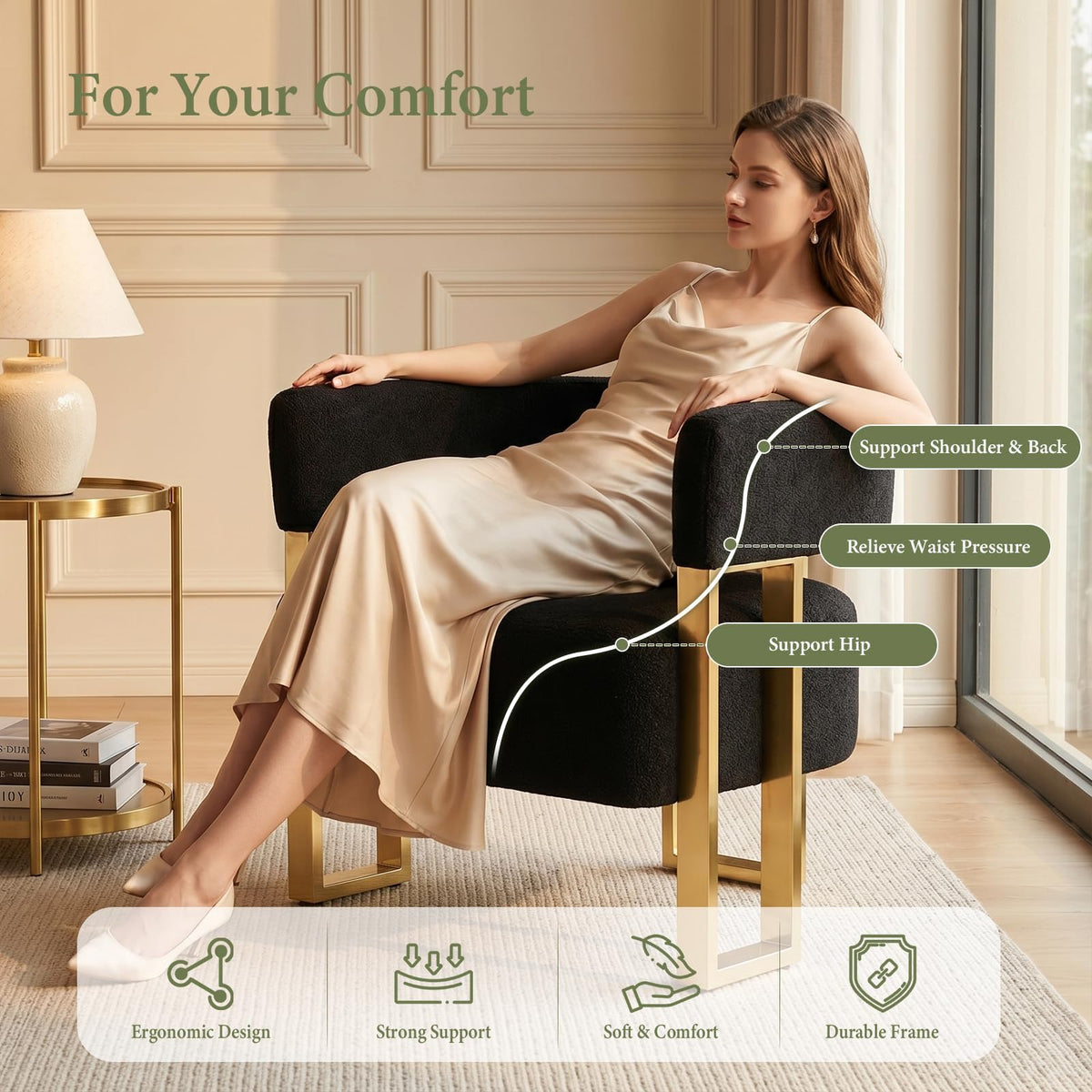 Modern Accent Chair Set of 2, Barrel Chairs, White Arm Chairs Living Room
