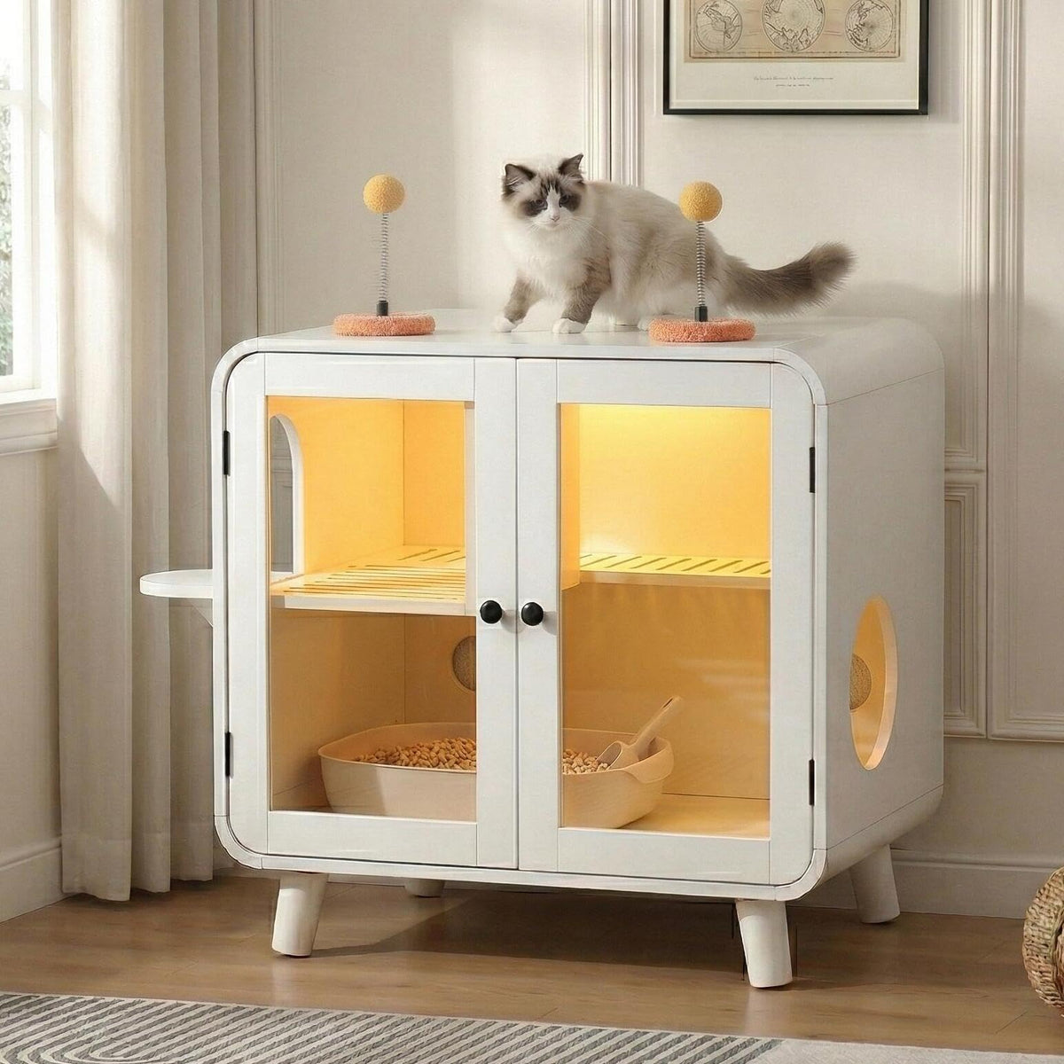 39.4 Inch 3-Tier Hidden Litter Box Furniture, Black/Brown