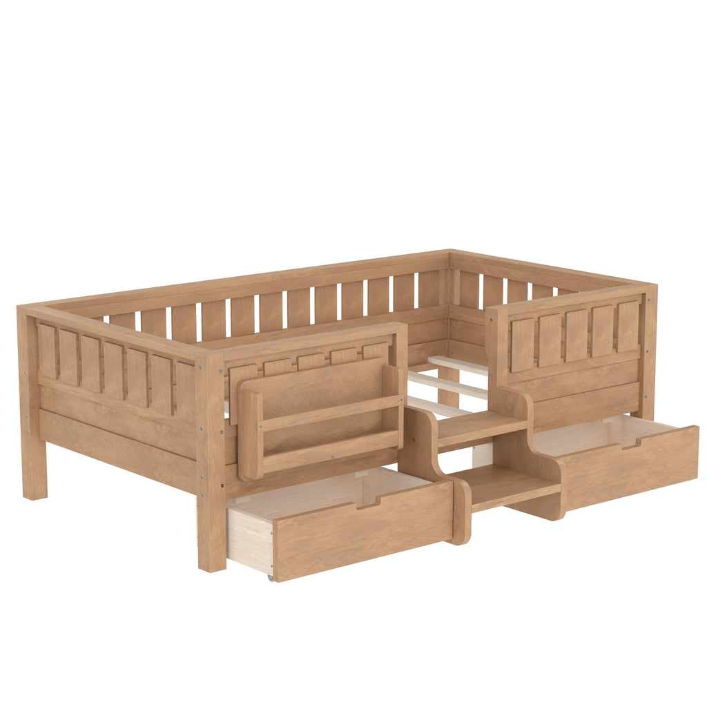 Montessori Bed with Stairs, Bookshelf & Storage Drawers