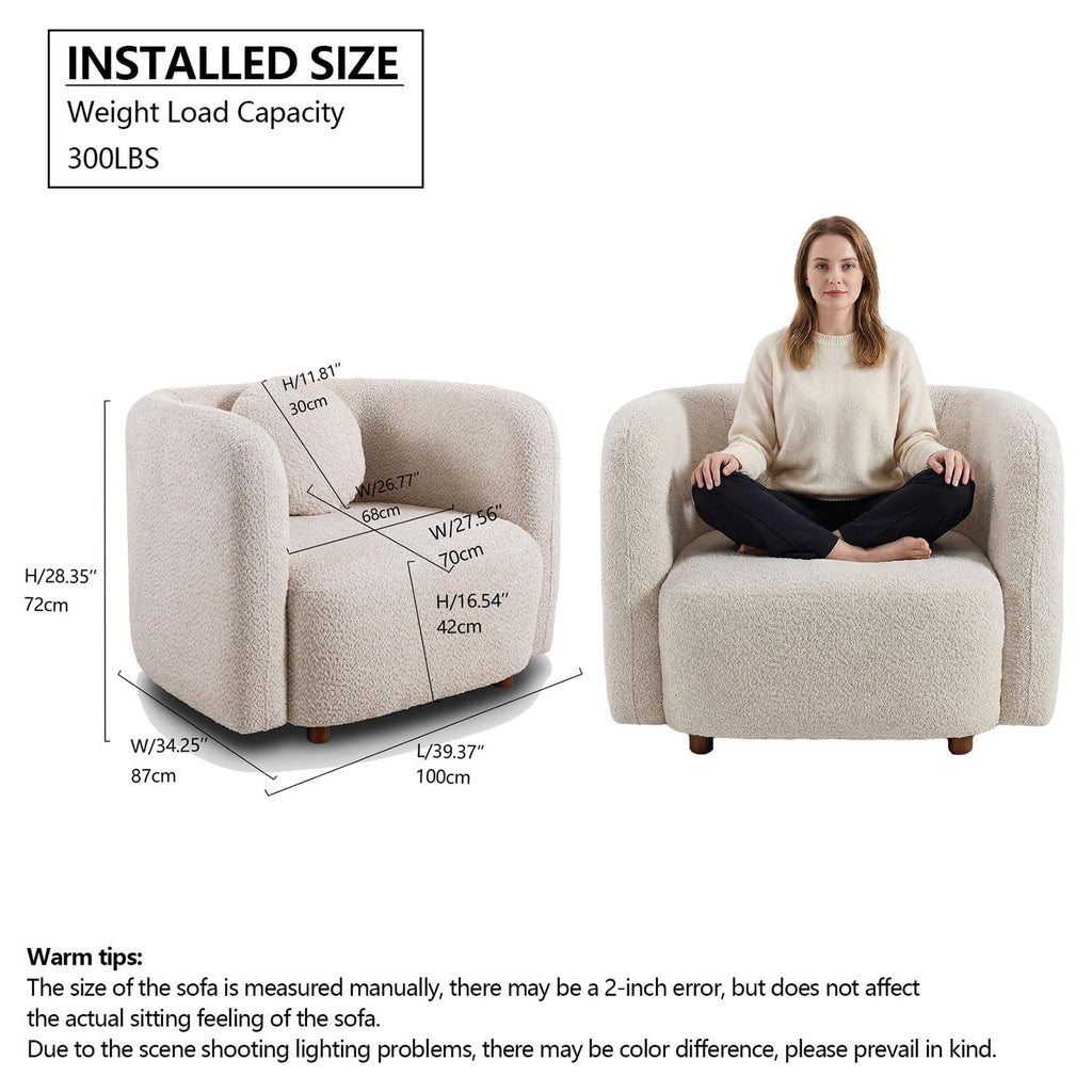 Oversized Boucle Accent Chair, Cream White Sherpa Wingback Chair