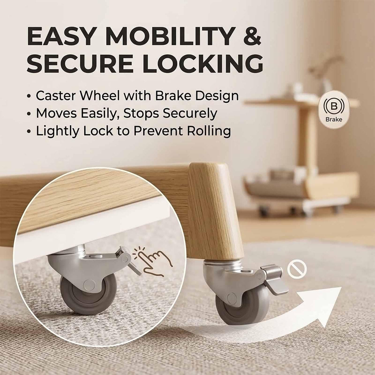 Rolling Wood-Top Storage Side Table