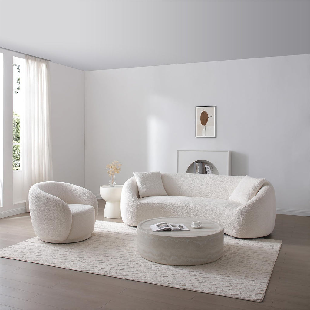 Oversized Boucle Accent Chair, Cream White Sherpa Wingback Chair