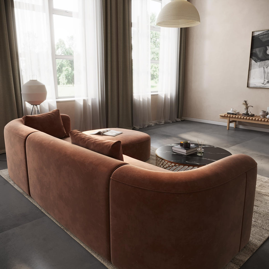 Acanva Mellow Modern Tight Curved Back Velvet Sofa, 4 Seater Modular