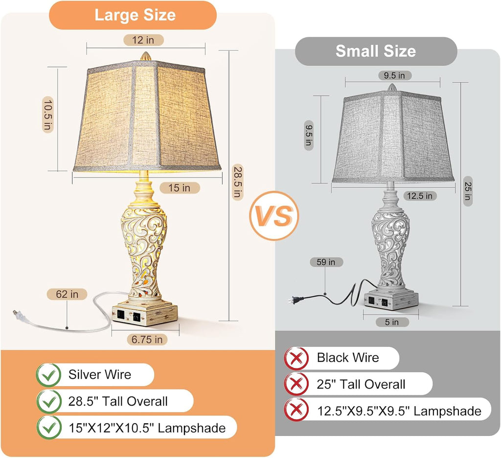 28.5" Farmhouse Table Lamp Set with Nightlights
