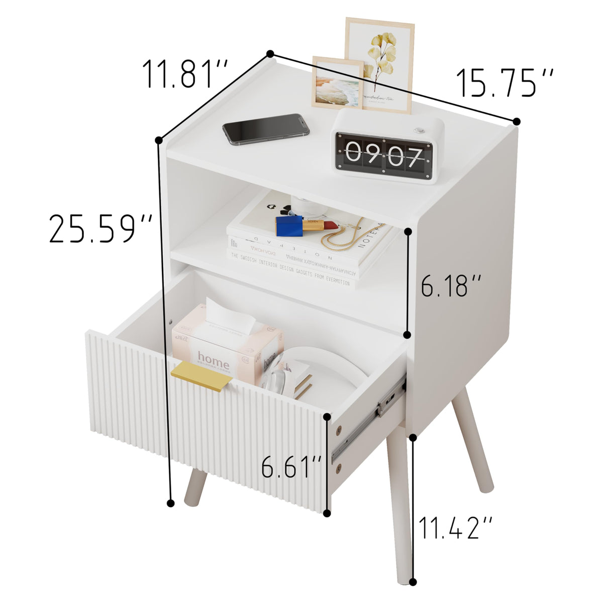 Modern Nightstand with Drawer & Open Shelf