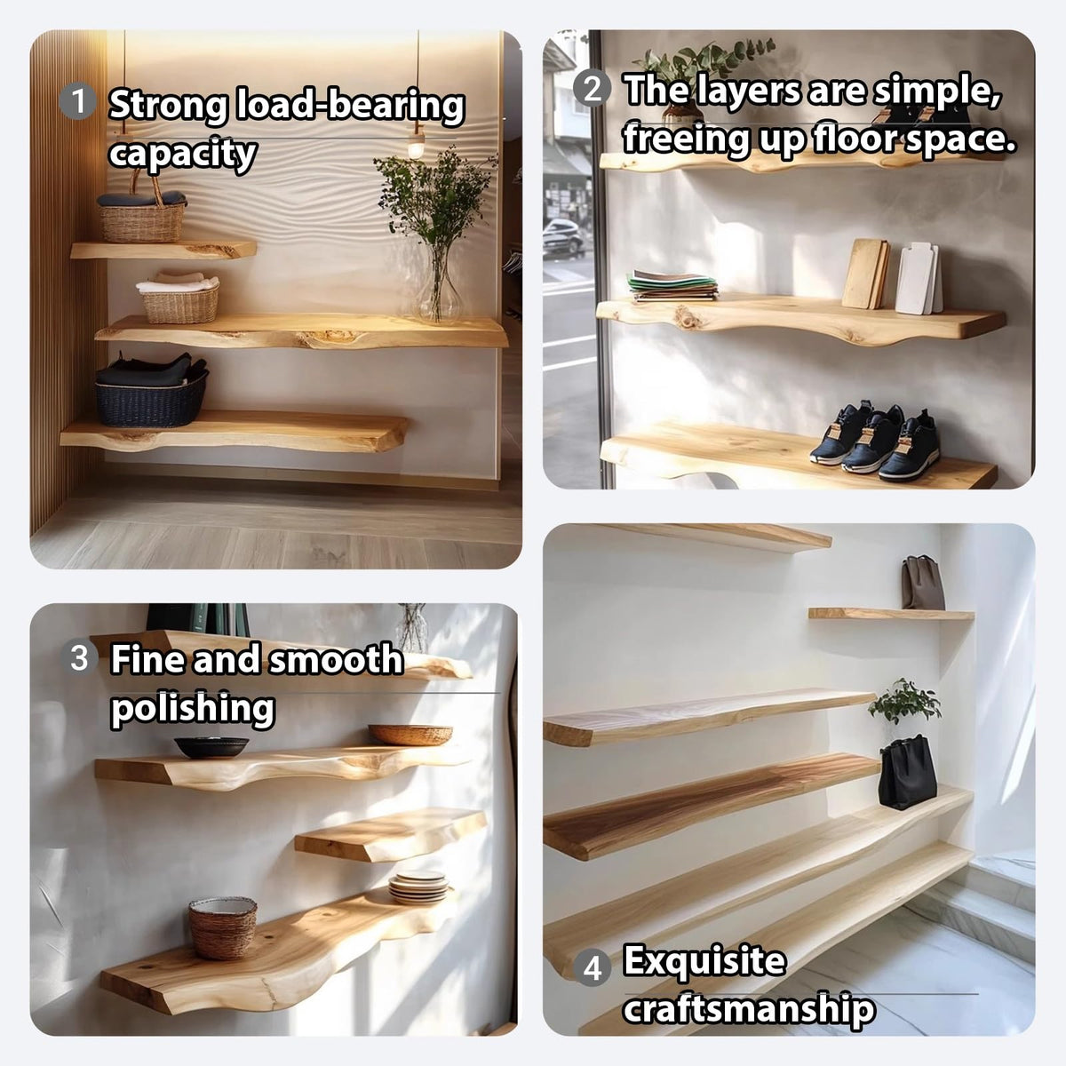 Rustic Floating Wall Shelves – Set of 3
