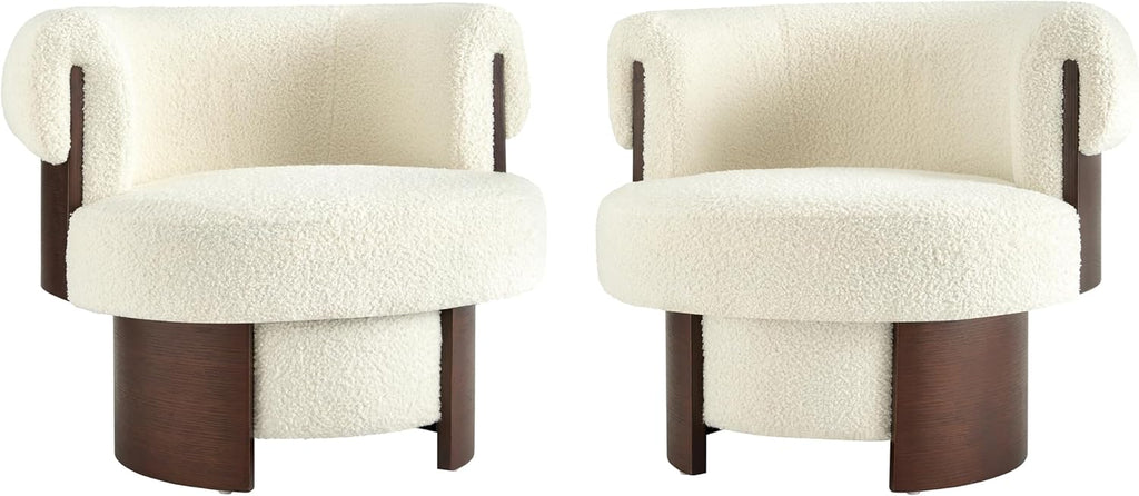 Bouclé Swivel Barrel Accent Chairs – Set of 2