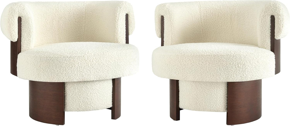 Bouclé Swivel Barrel Accent Chairs – Set of 2