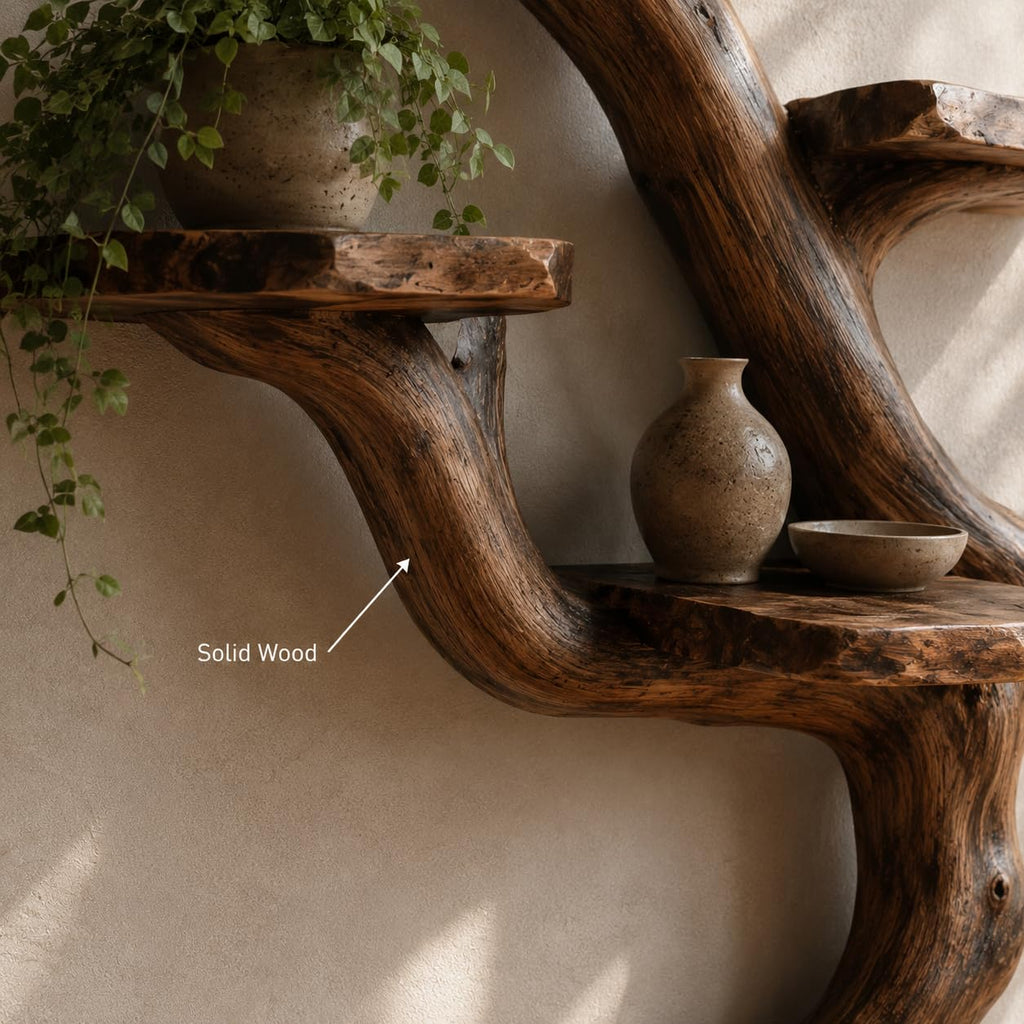Wall Mounted Tree Bookshelf, Solid Wood Branch Floating Shelf, Rustic Driftwood Style Plant Display & Book Shelf for Boho Farmhouse Living Room Wall Decor (Option 5)